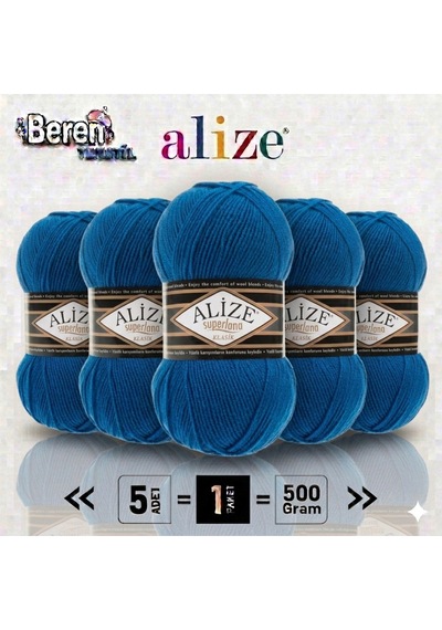 Süperlana Klasik - 141 Saks Mavi - 5'li Paket - 100gr/280m - El Örgü İpi - Atkı Yelek Kazak İpi
