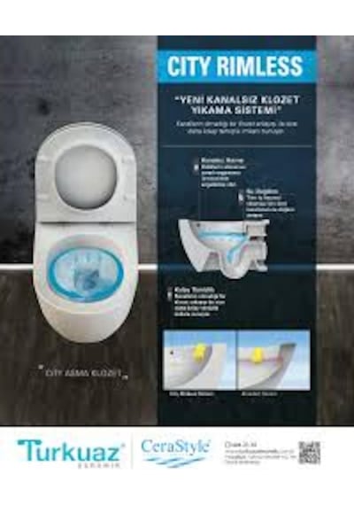 Turkuaz Cerastyle Rimless Kanalsız City Asma Klozet ve Kapak Pp Soft