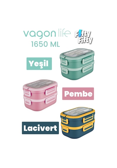 1650 Ml İki Kat Üç Bölme Paslanmaz Çelik Lunch Box Yeni Nesil Sefer Tası - Kaşık Ve Çatallı -6715 Lacivert