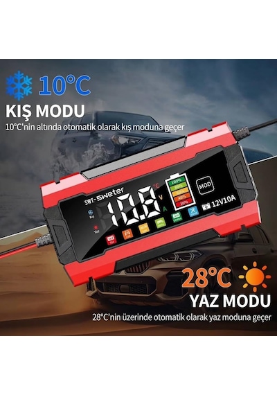 Tr Aoc11 12v 8a Dijital Ekranlı Akü Şarj Ve Onarım Cihazı - Lifepo4, Jel & Agm Akü Uyumlu Akıllı Desülfatör