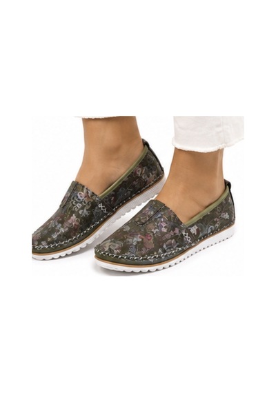 N Napa Shoe Np.108.fç.yeşil.sneaker Napa Shoe Kadın Hakiki Deri Günlük Comfort Ayakkabı Çiçek Desenli Haki