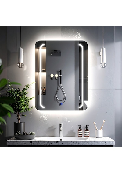 Rectavision Beyaz Led'li Kumlamalı Lavabo & Banyo Aynası Dokunmatik Sensörlü 70 X 45