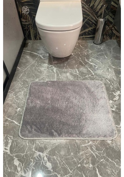 2'li Yıkanabilir Kaymaz Taban Post Banyo Halısı Peluş Halı Klozet Takımı Gri