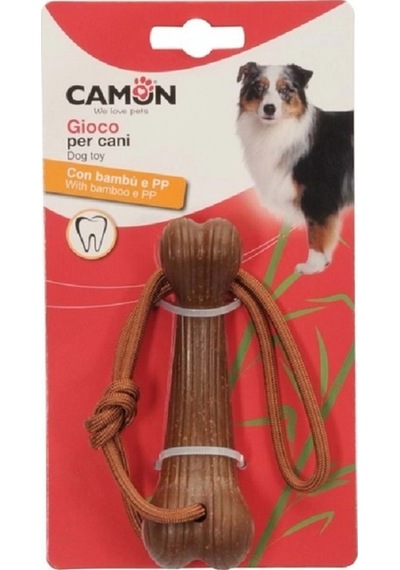 Camon Pp, Bambu Ve İpten Eğlenceli Kemik Şeklinde Köpek Oyuncak 16,5 Cm