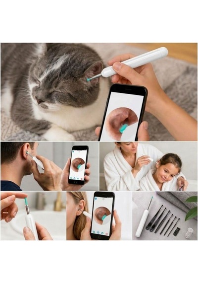 Beyaz Kablosuz Hd Görüntülü Kulak Temizleme Kamerası, Led Işıklı Type-c Şarjlı İos Ve Android Uyumlu