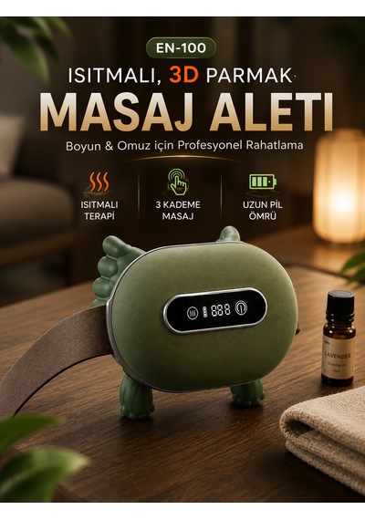 12 Parmaklı Akıllı Boyun Ve Omuz Masaj Aleti Lcd Ekranlı, Isıtmalı, 3 Sensörlü, Kablosuz Şarjlı 2000 Mah Koyu Yeşil