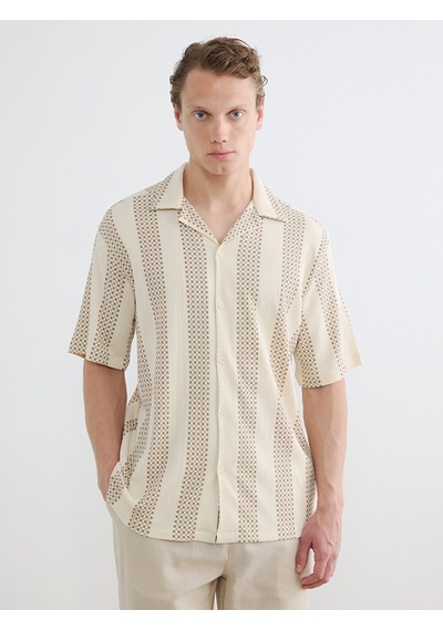 Lcw Vision Bej Regular Fit Desenli Erkek Gömlek