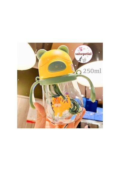 250ml Ayıcık Figürlü Pipeti Suluk Bebek Matara Askılı Sevimli Su Şişesi Bebek Pipetli Biberon Matara Sarı