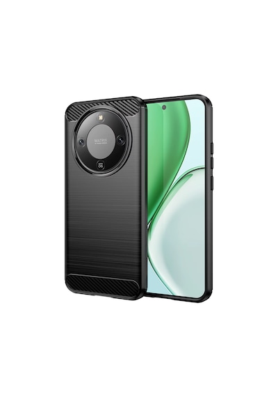 Microcase Honor Magic 8 Lite İle Uyumlu Brushed Carbon Fiber Silikon Kılıf - Siyah Al3332