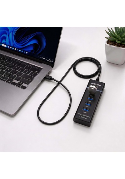 Onezero Zr1272 Type-c Girişli 4 Portlu Usb Hub Çoklayıcı 1x Usb 3.0 + 3x Usb 2.0 1.2 Metre Kablolu Laptop Adaptörü