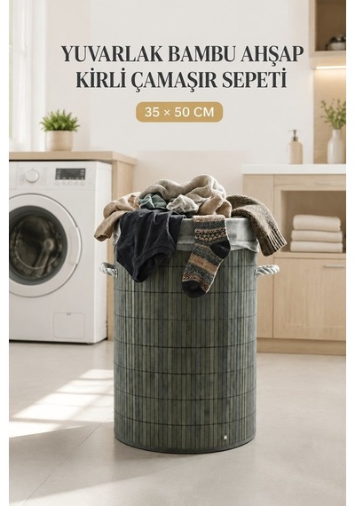 50 Litre Bambu Kirli Çamaşır Sepeti Modern Tasarım Çamaşır Sepeti Oyuncak Kutusu Gri