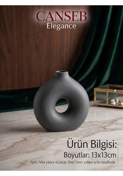 13x13cm - Premium -dekoratif Donut Vazo - Kendinden Kokulu - El Boyaması İşçilik Gri