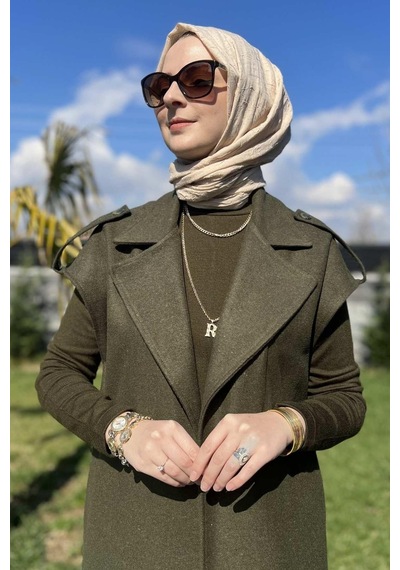 Rabia Şamlı Apoletli Haki Yelek Normal