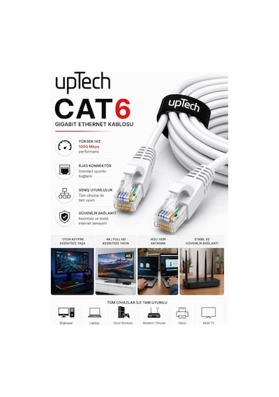Uptech Cat6 Ethernet Kablosu 20 Metre Rj45 Lan İnternet Modem Router Bilgisayar Kablosu
