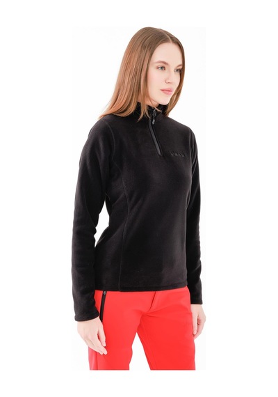 2as Camila Kadın Yarım Fermuarlı İnce Polar Sweatshirt Siyah Siyah