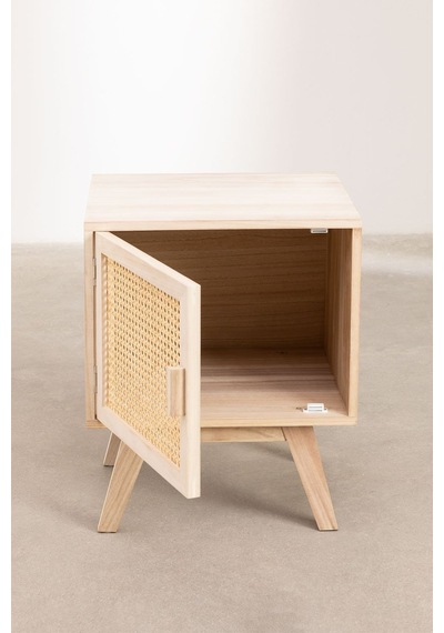 Hazeranlı Rattan Stil Tek Kapaklı Ahşap Komodin Ceviz