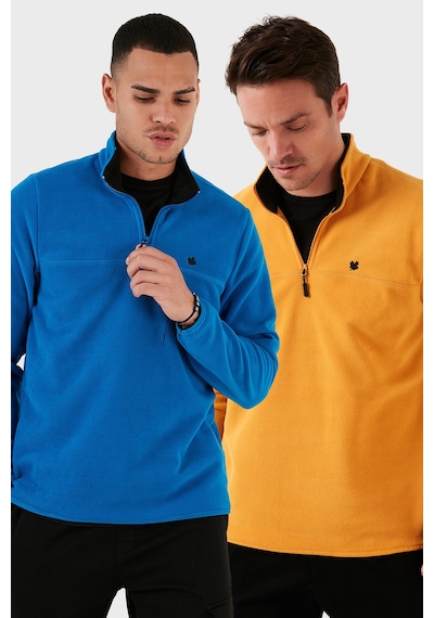 Buratti Slim Fit Anti-Pilling Tüylenme Yapmayan Bato Yaka Şardonlu 2'Li Paket Erkek Polar 5906001S2 Hardal-Saks