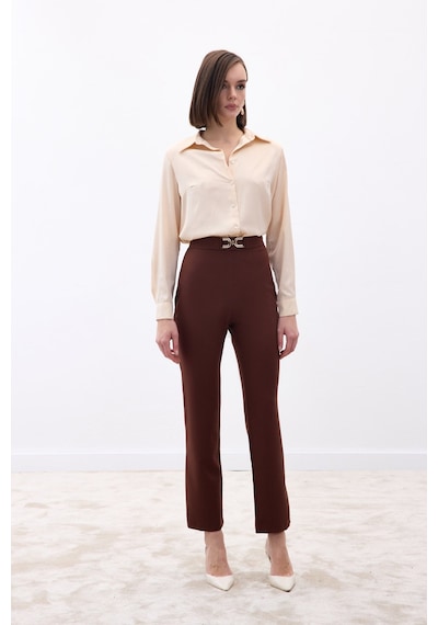 Sateen Aksesuar Detaylı Pantolon - Kahve-136684 kahve
