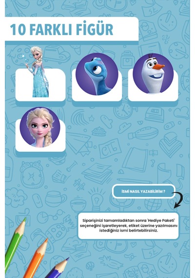 İsim Yazılabilir Elsa Temalı Kişiye Özel Okul Etiketi Kalem & Defter İçin 200 Adet Çoklu