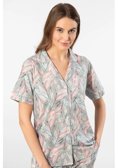 Türen 3395 Kadın Kısa Kollu Gömlek Pijama Takım-gri Gri