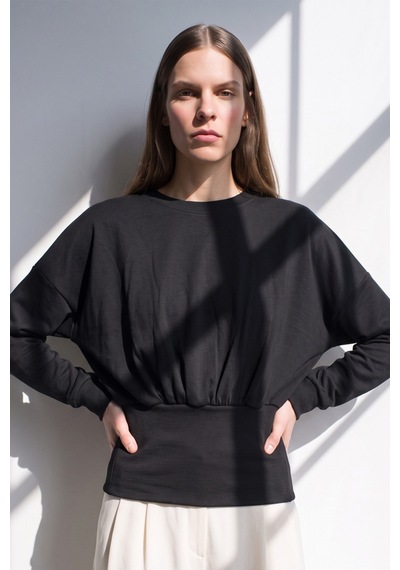 Barrels And Oıl Kadın Bel Detaylı Uzun Kol Sweatshirt - Siyah Siyah