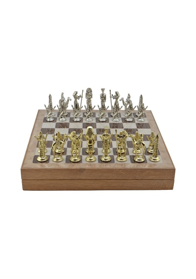 Gifthome Metal Mısır Satranç Takımı Parlak Ve Rustik Desenli Mdf Sandıklı Satranç Tahtası 36x36x6 Cm.