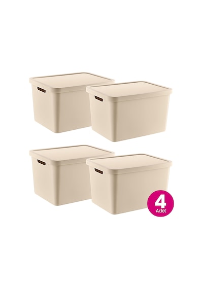 4'lü Set Stafi Çok Amaçlı Kapaklı Kutu Latte 18 Lt - Latte, Çok Amaçlı Kapaklı Kutu, Ev-ofis-de