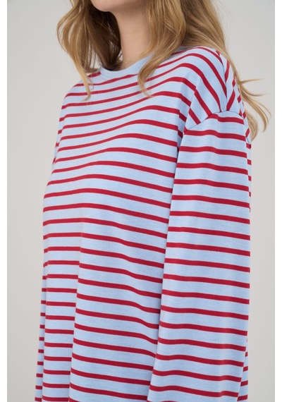 Mai Studios Mist Çizgili Basic Açık Mavi T-shirt