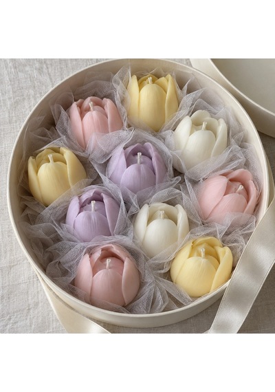Pastel Lale Mum Buketi Silindir Kutulu Çok Renkli
