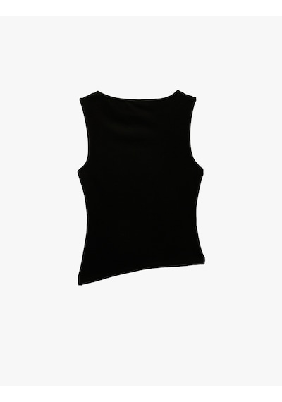 Koton Slim Fit Asimetrik Kesim Kolsuz Kayık Yaka Bluz Siyah 6sal30049ık Siyah