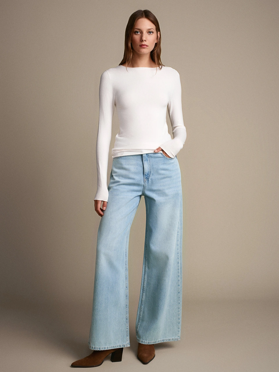Dilvin 10840 Kayık Yaka Kaşmir Karışımlı Kazak-ekru Ekru