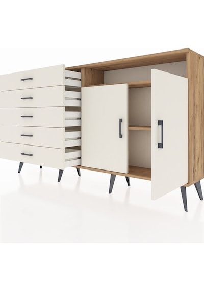 Arges Konsol 2 Raflı 5 Çekmeceli 2 Kapaklı 176x30x99 Çam-aytaşı Çam-aytaşı