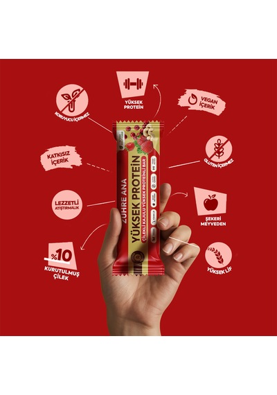 Çilekli Kajulu Yüksek Proteinli Bar, Şeker İlavesiz 40 Gr X 12 Adet