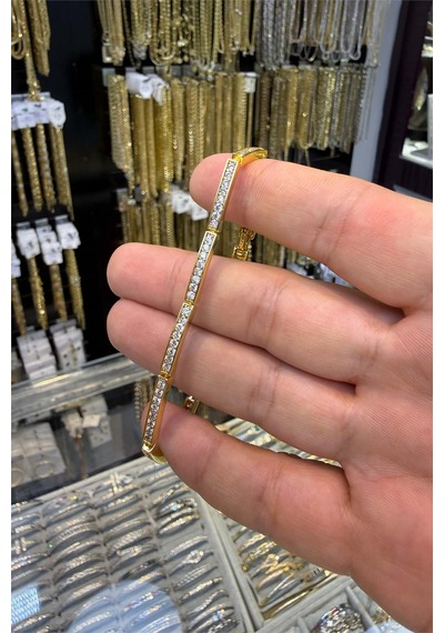 Taşlı Gold İnce Bileklik Altın