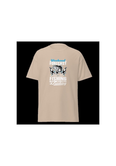 Wildstyle Fresh Fishing Renkli Balık Balıkçılık Deniz Baskılı Unisex Bisiklet Yaka Pamuklu Tişört Camel