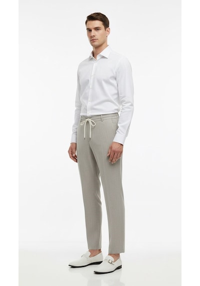 Plus Scorpion Erkek Bağcıklı Lastik Belli Slim Fit Kumaş Pantolon Rahat Kalıp, Günlük & Şık Kombin Pantolonu Açık Gri