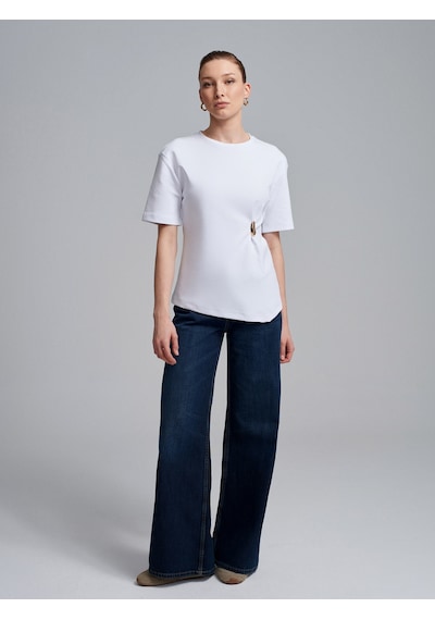 Dilvin 32445 Aksesuar Detaylı Basic T-shirt-beyaz Beyaz