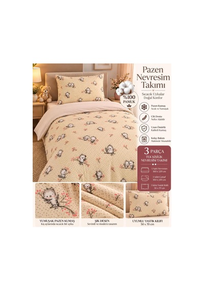 Slc Home % 100 Pamuk Pazen Genç/çocuk Nevresim Takımı Tek Kişilik Ayıcık Çok Renkli - 938499785 Çok Renkli