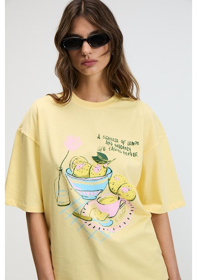 Grımelange NITZA Kadın %100 Pamuk Oversize Bisiklet Yaka Sarı T-Shirt Grımelange NITZA Kadın %100 Pamuk Oversize Bisiklet Yaka Sarı T-Shirt
