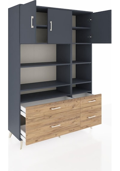 Hyperion Dolap 10 Raflı 4 Çekmeceli 3 Kapaklı 132x44x195 Antrasit-antrasit/çam Antrasıt/atlas Çam Hyperion Dolap 10 Raflı 4 Çekmeceli 3 Kapaklı 132x44x195 Antrasit-antrasit/çam Antrasıt/atlas Çam