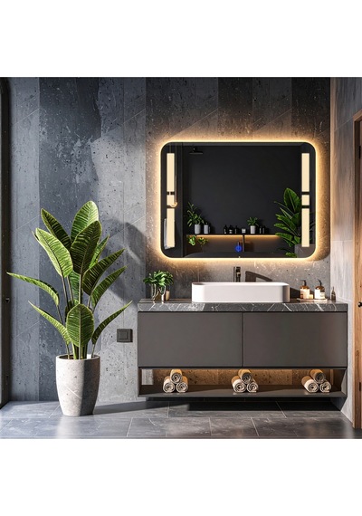 Selyn Günışığı Lazer Kumlamalı Lavabo & Banyo Aynası Dokunmatik Sensörlü 80 X 60