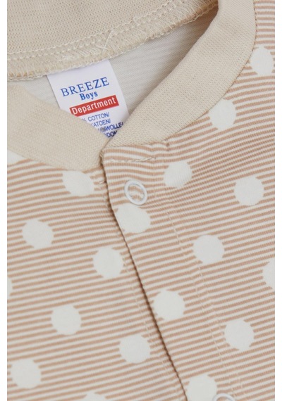 Breeze Erkek Bebek Patikli Tulum Çizgili Puantiye Desenli 0-6 Ay, Bej-bej Bej