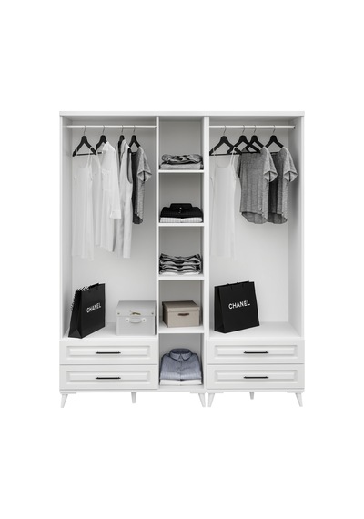 GuneyStore Gözde 5 Kapaklı Komple MDF Beyaz Gardırop