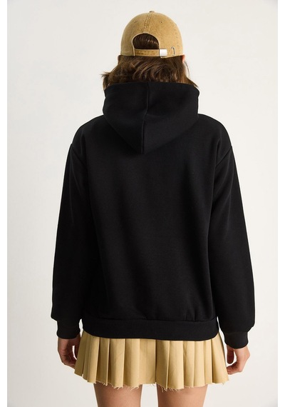 Shade Kadın Nakış İşlemeli Kapüşonlu Kanguru Cepli Sweatshirt 6045 60284098 - Siyah