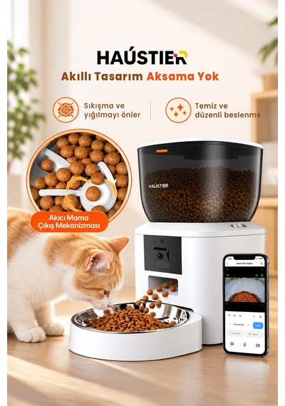 Qq029 Kameralı 1080p Gece Görüş, Akıllı Otomatik Kedi Mama Kabı, 2.4ghz/5ghz, 4lt, Metal Kase