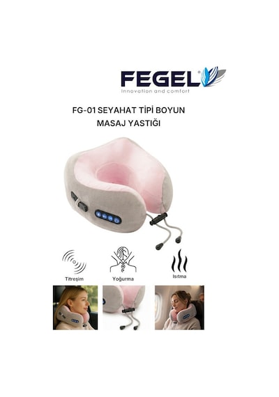 FG-01 6D Çift Yönlü Isıtmalı Şarjlı Masajlı Boyun Yastığı - Pembe