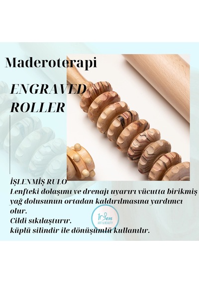 1sen Art & Beauty Maderoterapi Engraved Roller Tırtıklı Ahşap Masaj Aleti Kahverengi