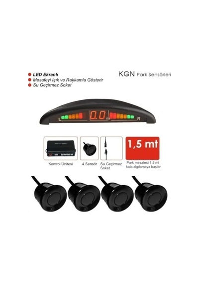 Led Ekranlı Park Sensörü, 18 Mm, Siyah, 4 Sensörlü, Dijital Ekran, Ses İkazlı