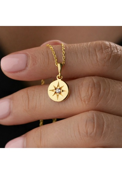 Gümüş Gold Minimal Yıldız Kadın Kolye Gümüş