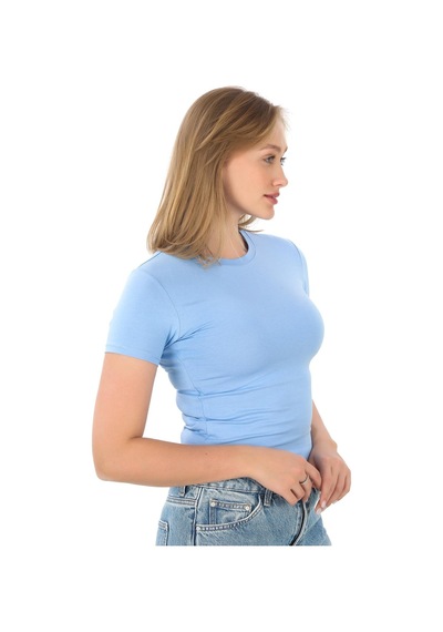 Crop Slim Fit Pamuk Likra Tişört-mavi Mavi
